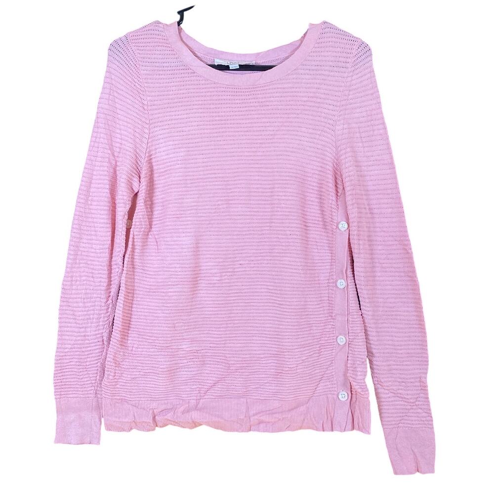 Ann Taylor LOFT Womens Sweater Pink Knitted Round Neck Buttons Accent MP